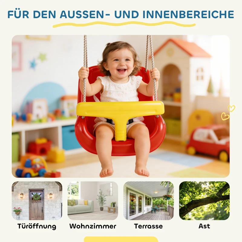 AIYAPLAY Babyschaukel verstellbar Mitwachsend Babysitz mit Rückenlehne, Sicherheitsgeländer, für Kinder von 9-36 Monaten, Rot