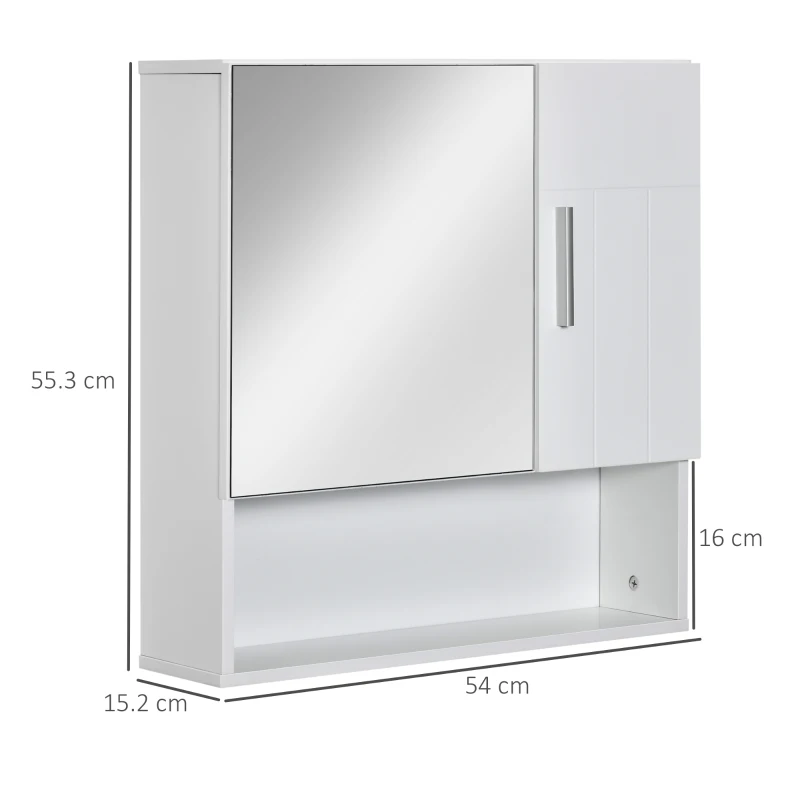 kleankin Wall Mounted Bathroom Mirror Cabinet, Modern Storage Cupboard Organizer with Double Doors and Adjustable Inner Shelf, White