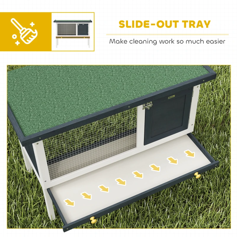 PawHut Wooden Rabbit Hutch Guinea Pig Hutch Bunny Cage Small Animal Habitat Openable Asphalt Roof for Outdoor Use 90 x 45 x 65 cm