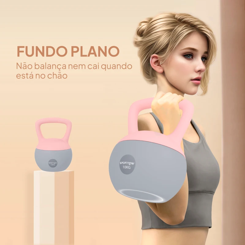 SPORTNOW Kettlebell de 10 kg Pesa Russa Preenchida de Areia Metálica e Alça Antiderrapante para Treino em Casa Ginásio 21x21x30 cm Rosa