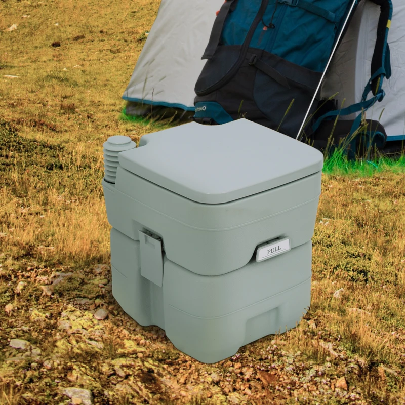 Outsunny 20L Camping Toilet, Outdoor Portable Travel Mobile WC with 2 Detachable Tanks & Push-button Operation