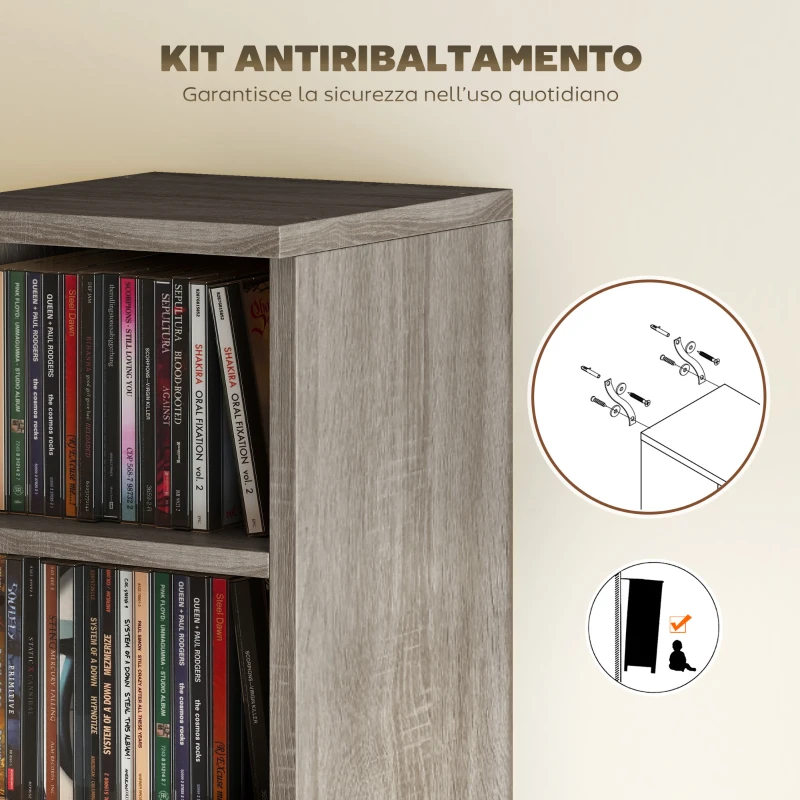 HOMCOM Set di 2 Mobili Porta CD Scaffale Salvaspazio, 21x22.5x88.5cm, Grigio