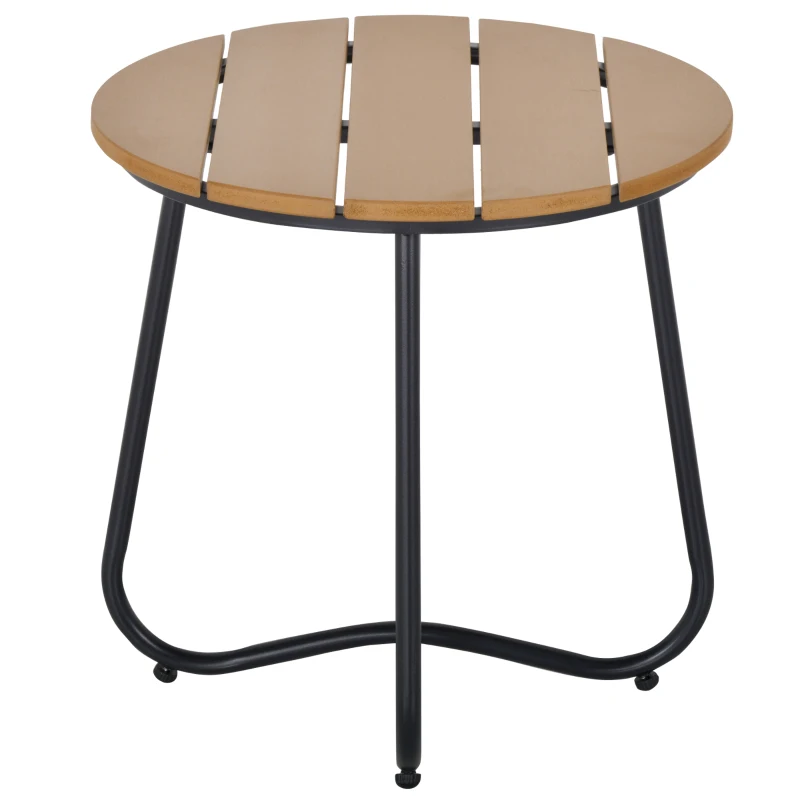 Outsunny Round Outdoor Side Table Adjustable Leg Pads Garden Table 49 x 49 x 48 cm Natural Wood & Black