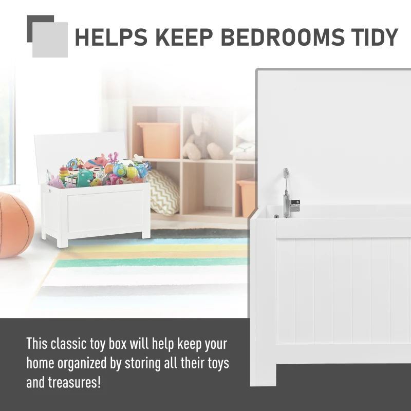 HOMCOM Storage Chest, Toy Storage Box Organizer with Safety Hinges, Lid and Side Handles, White