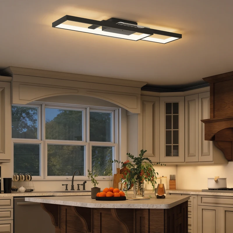 HOMCOM LED Ceiling Light, Modern Dimmable Ceiling Light with Wall Switch & Remote Control, Flush Mount Fixture Lamp with 3000-6000K Colour Temperatures for Living Room, Bedroom, Black