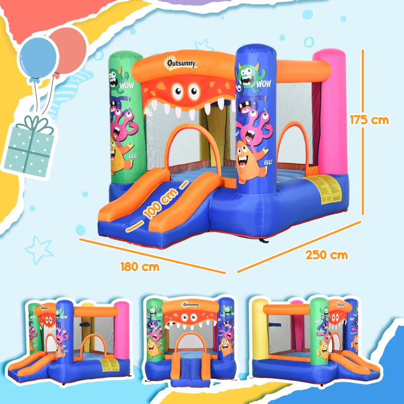 Outsunny Bouncy Castle Inflatable Basket Trampoline Slide Monster Design 2.9 x 2 x 1.55m