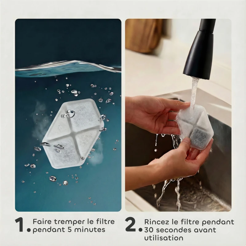 PawHut 16 pcs Filtre Fontaine Eau Chat, Distributeur d'Eau filtrante pour Chat et Chien, Triple Système de Filtration, Blanc