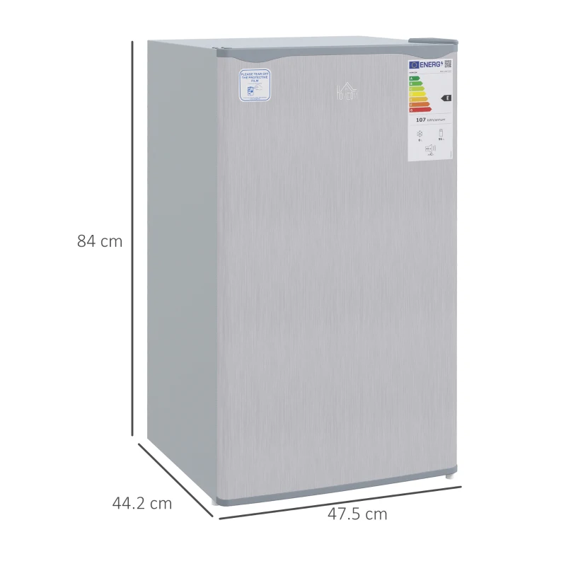 HOMCOM 91 Litre Freestanding Under Counter Fridge Freezer with Chiller Box, Reversible Door, Adjustable Thermostat, 47.5cm Wide, Noise Level: Decibels 40, Grey