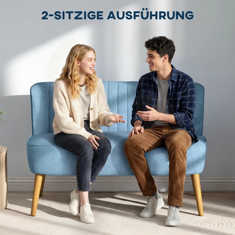 HOMCOM 2-Sitzer Sofa, weiche Polsterung, pflegeleichter Bezug, bis 220 kg, 117 x 56,5 x 77 cm, Blau