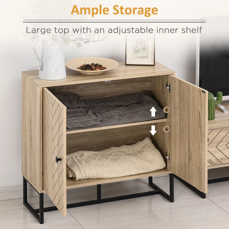 HOMCOM Storage Cabinet, Kitchen Cupboard with Chevron Double Doors, Adjustable Shelf and Metal Frame