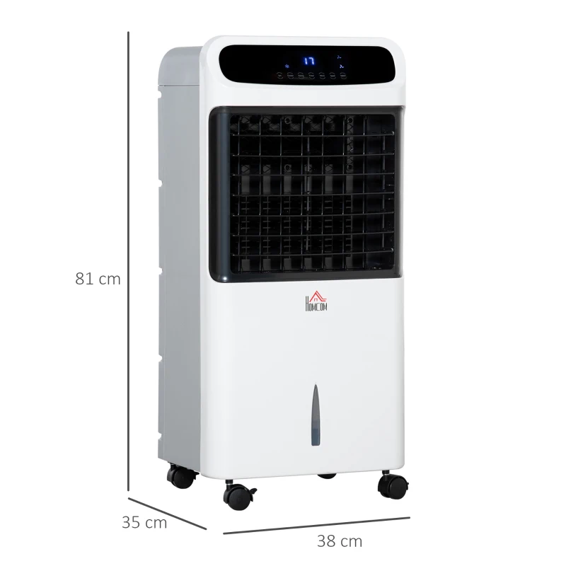 HOMCOM Airconditioner met waterkoeling afstandsbediening 3 standen, 3 snelheden, 12-uurs timer, LED-display, 38x35x81 cm Wit