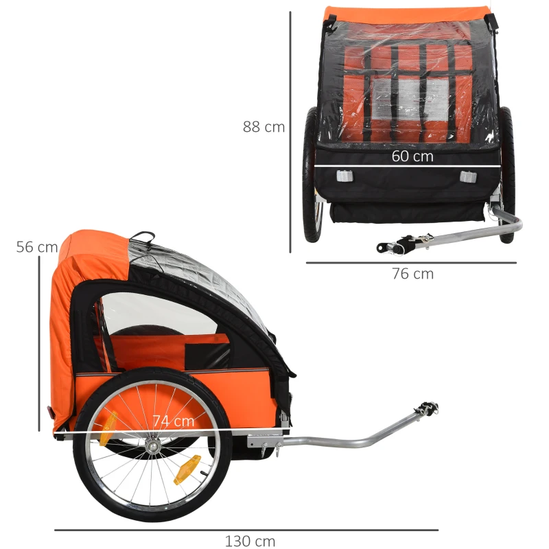 HOMCOM 2 Seat Bike Trailer Bicycle wagon for Kids Child Steel Frame Safety Harness Seat Carrier