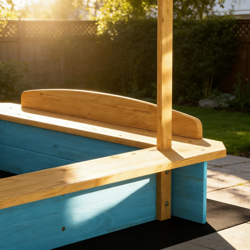 AIYAPLAY Bac à sable en bois avec toit 3 bancs 2 coffres en PP doublure pour enfants de 3-6 ans 128x118x121 cm Bleu