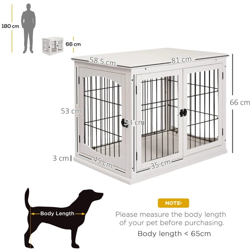 PawHut Dog Crate, Furniture Style Puppy Cage End Table, Pet Kennel House with 3 Doors, White 81 x 58.5 x 66 cm