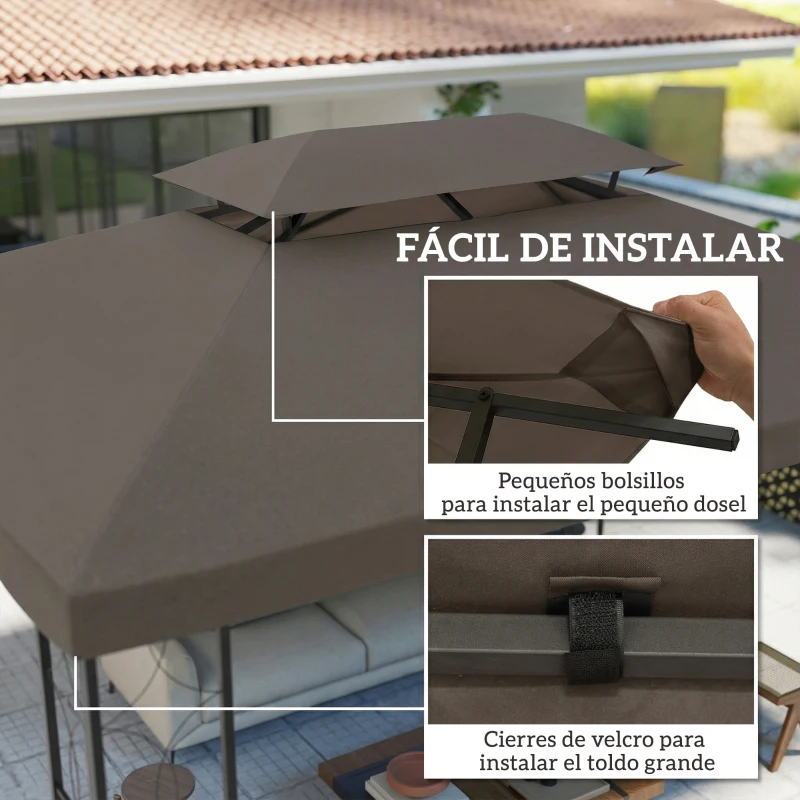 Outsunny Toldo de Recambio 4x3 m con Techo Doble Orificios de Drenaje y Protección UV Solo Toldo NO Incluye Marco Marrón