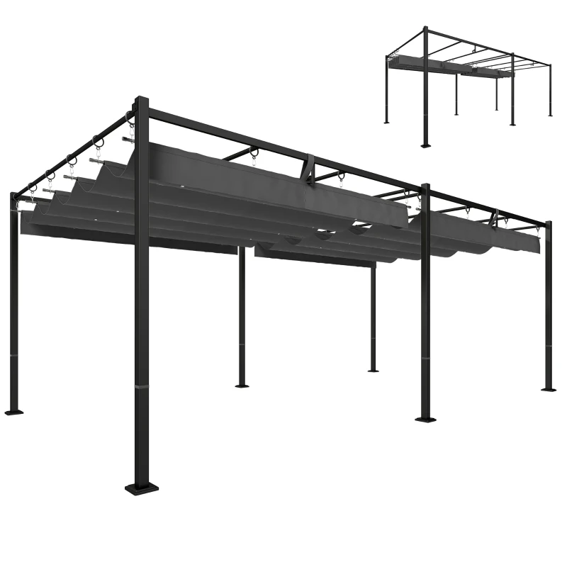 Outsunny Pérgola de Jardín 6x3 m con Techo Retráctil Protección UPF50+ Drenaje Cenador de Jardín para Patio Exterior Gris Oscuro