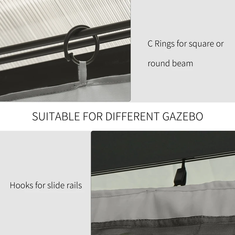 Outsunny Replacement Gazebo Curtains - 4-Panel Side Panels Only for 3 x 3 M Gazebos or Pergolas, with Hooks/C-Rings Included, Light Grey