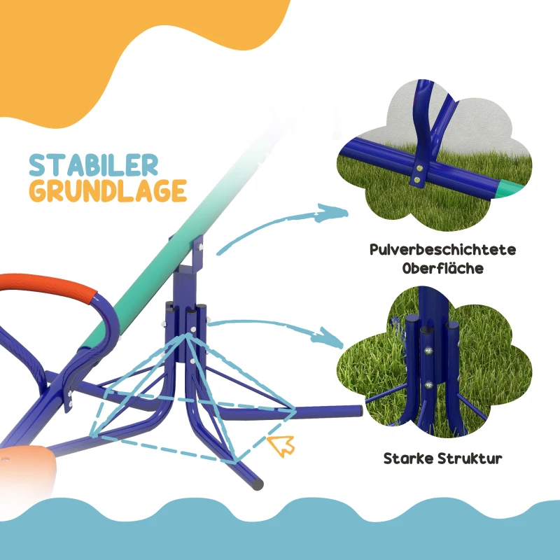 Outsunny Kinderwippe 360° drehbar 2 Sitzer UV-beständig Gartenwippe bis 90kg mit Griff 3-zackig Stützbeinen für Kinder 3-8 Jahre