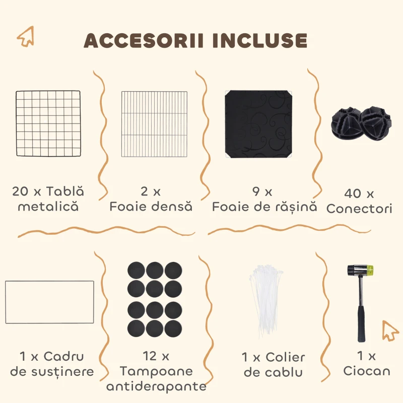 PawHut Cușcă pentru Animale Mici Modulară cu Căsuțe Ridicate pentru Porcușori de Guineea și Arici, Negru