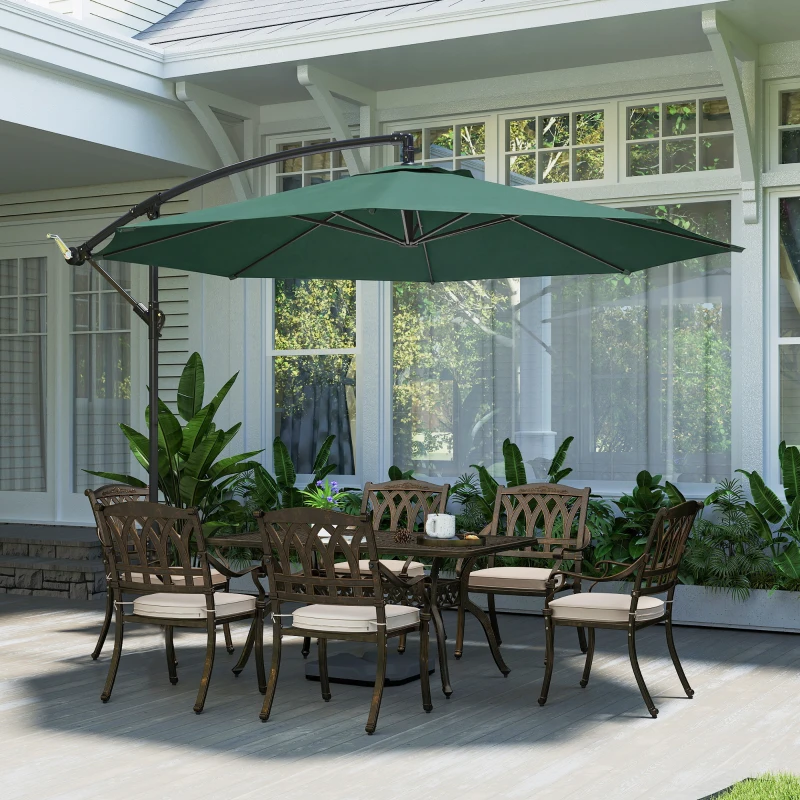 Outsunny 3 m Overhanging Cantilever Parasol, with Cross Base - Dark Green