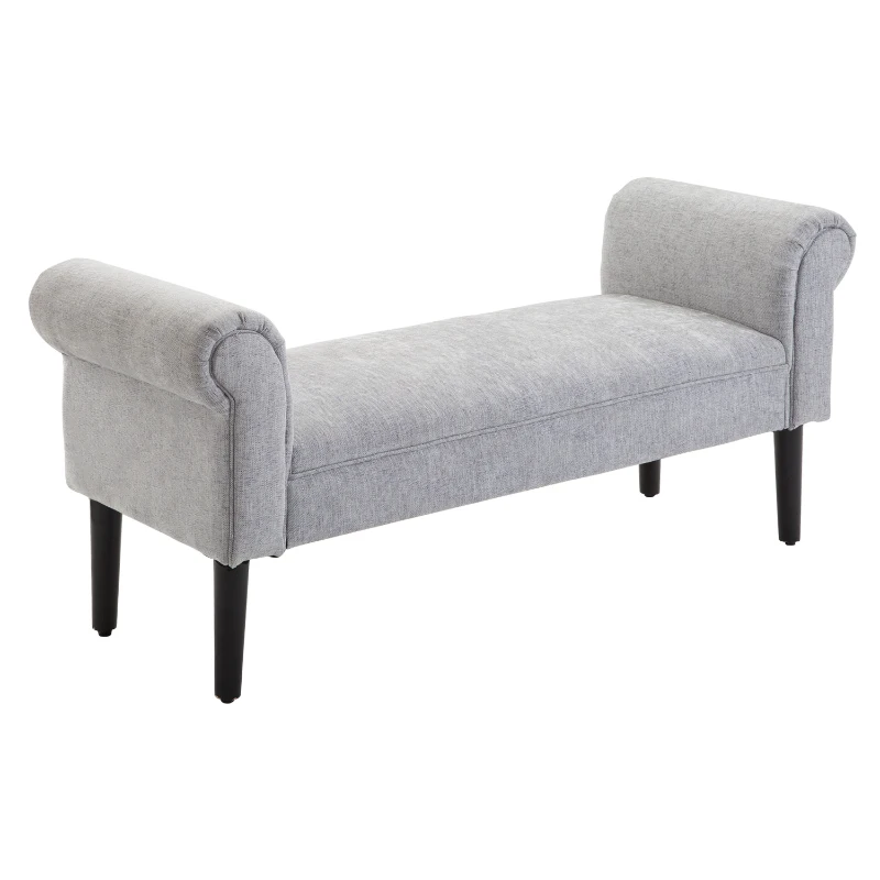 HOMCOM End of Bed Bench, Upholstered Bench Seat with Arm and Wooden Legs, Window Seat, Grey