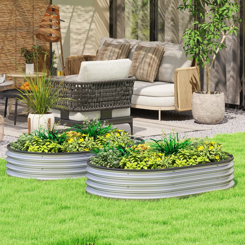 Outsunny Conjunto de 2 Caixas de Plantio de Exterior em Aço Galvanizado para Terraço Jardim 135x90x30 cm Prateado