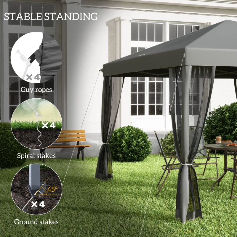 Outsunny 3 x 3 m Pop Up Gazebo - Garden Tent with Removable Mesh Sidewall Netting, Includes Carry Bag for Backyard Patio, Outdoor, Light Grey