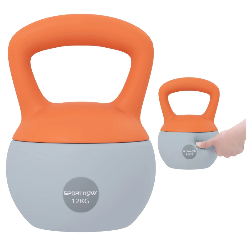 SPORTNOW Pesa Rusa 12 kg Kettlebell Relleno de Arena Metálica Mango Antideslizante para Casa 21x21x30 cm Naranja y Gris