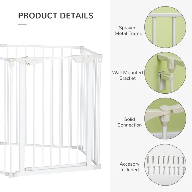 PawHut Pet Safety Gate 5-Panel Playpen Fireplace Christmas Tree Metal Fence Stair Barrier Room Divider with Walk Through(m-7)