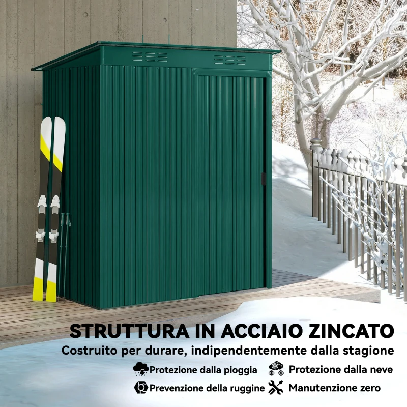 Outsunny Casetta da Giardino in Metallo con Prese d'Aria e Porta Scorrevole, 159x106x181 cm, Verde