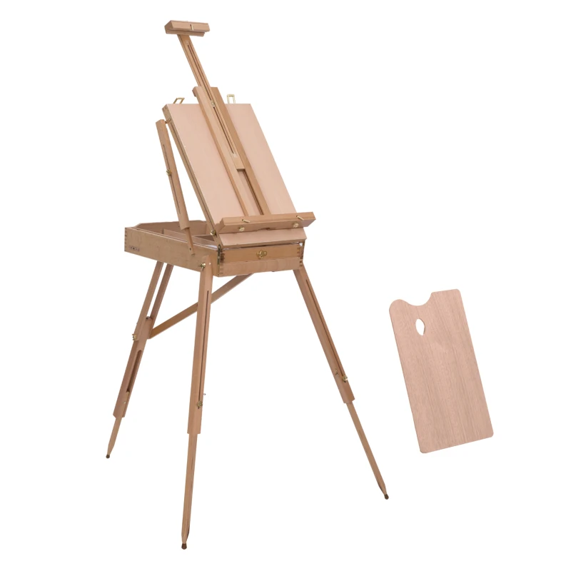 HOMCOM Wooden Art Easel Tripod Sketch Artist Painters Craft Portable Folding Drawing Board Lightweight - Natural Wood