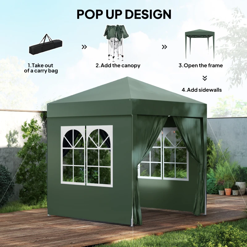 Outsunny 2 x 2m Pop Up Gazebo, w/Side Walls, Windows-Green(m-4)