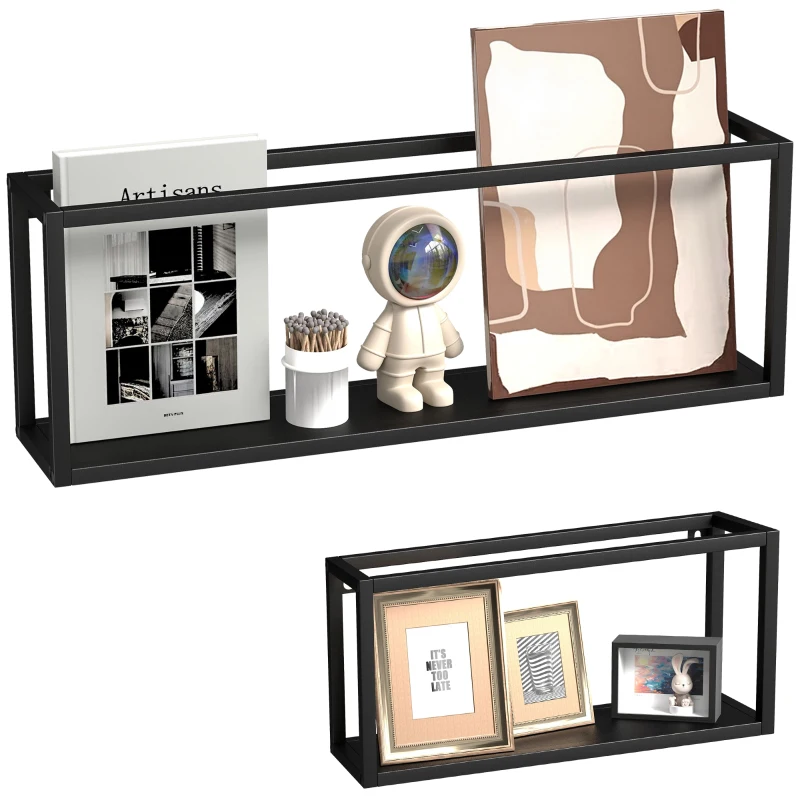 HOMCOM 2er-Set Wandregale, 15 kg Tragkraft, für Wandmontage, Stahl, Schwarz