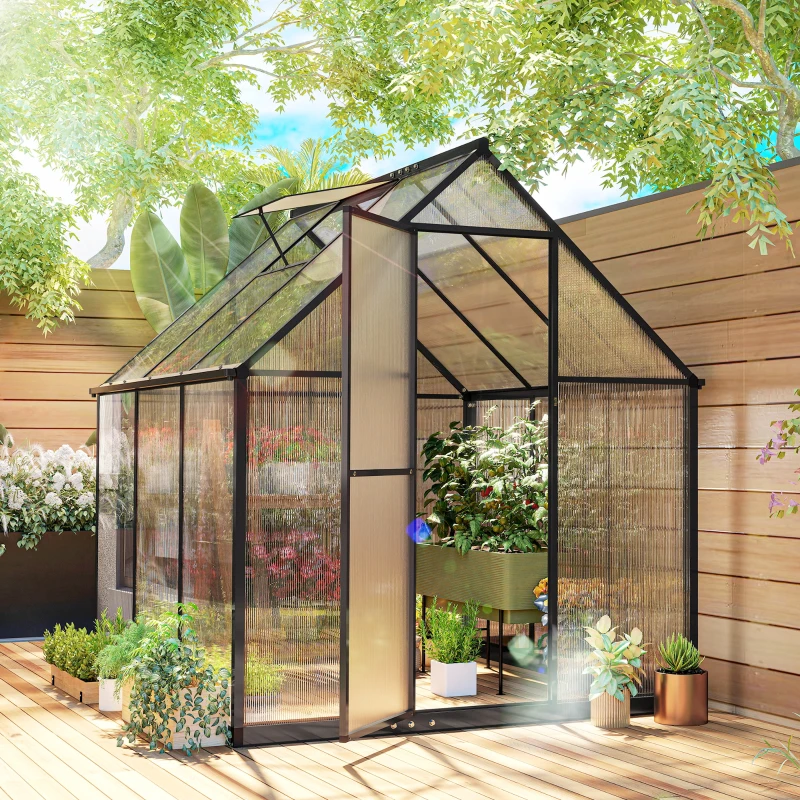 Outsunny Serre de jardin en aluminium polycarbonate, serre avec fenêtre réglable porte battante résistant intempéries transparent