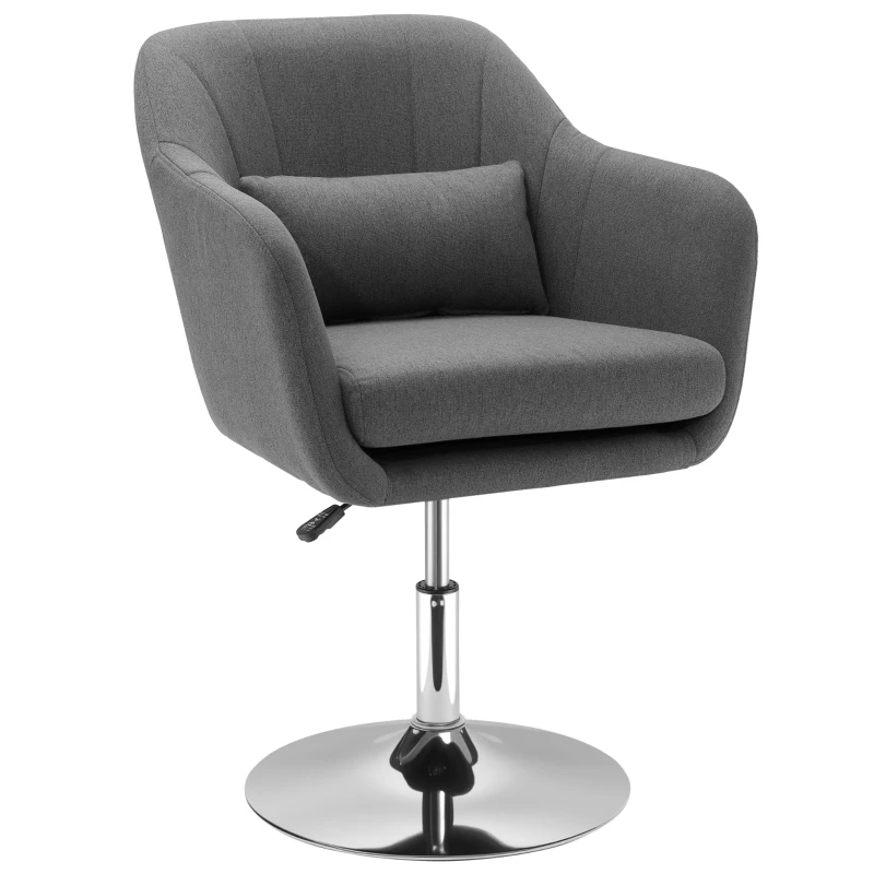 HOMCOM Swivel Linen Fabric Accent Chair for Living Room Contemporary Vanity Armchair with Adjustable Height Thick Cushion Lumbar Support Armrest for Bedroom Office Dark Grey