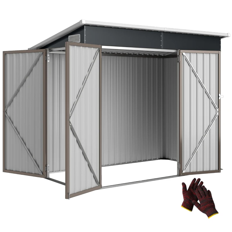 Outsunny 7.5 x 4.3ft Metal Garden Storage Shed, Waterproof Outdoor Shed with Triple Lockable Door, Gloves, Vents, Light Grey