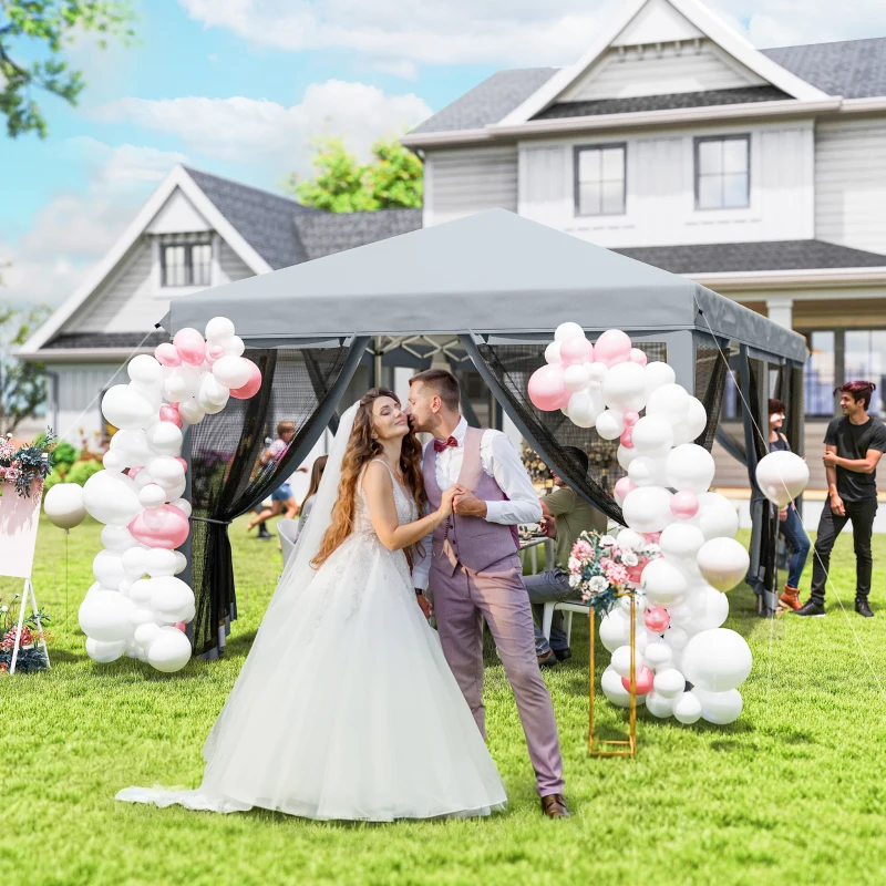 Outsunny 6 x 3m Pop Up Gazebo - Outdoor Canopy Shelter, Marquee Party Wedding Tent with 6 Mesh Walls and Carry Bag, Grey
