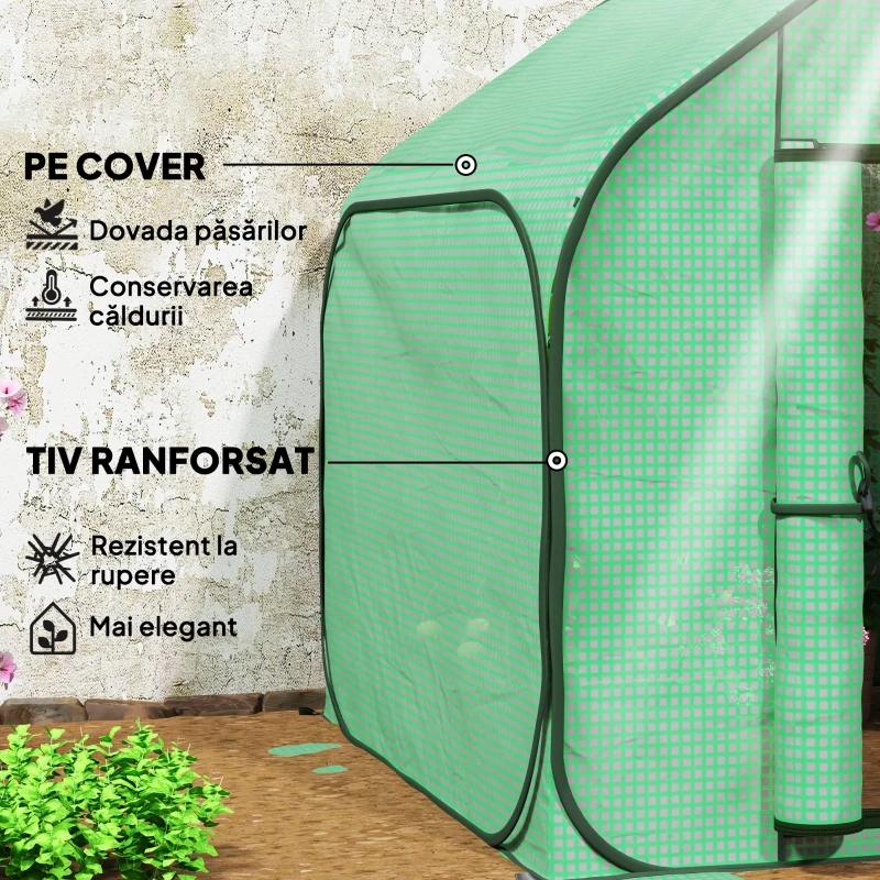 Outsunny Sera pentru Gradina Metal+PE – 150×148×148 cm Verde, Usa Fermoar