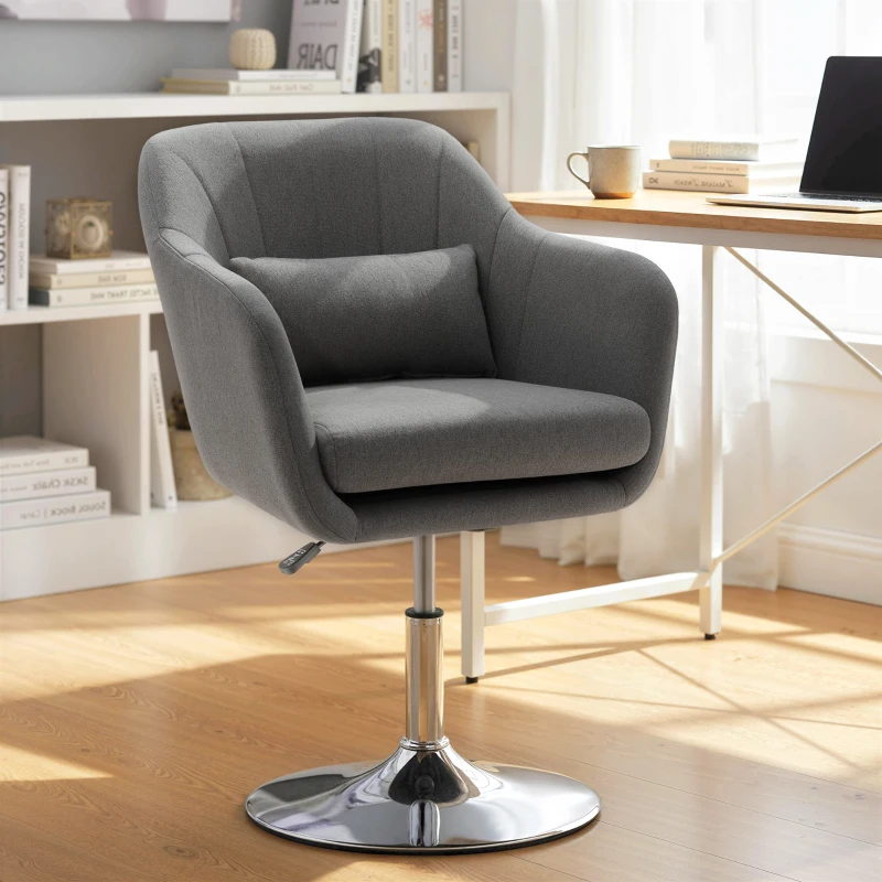 HOMCOM Swivel Linen Fabric Accent Chair for Living Room Contemporary Vanity Armchair with Adjustable Height Thick Cushion Lumbar Support Armrest for Bedroom Office Dark Grey