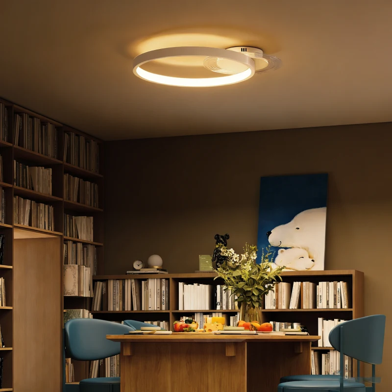 HOMCOM Deckenlampe, Deckenleuchte mit Zwei-Ring-Design, Rund 50 x 40 x 7,4 cm, Weiß