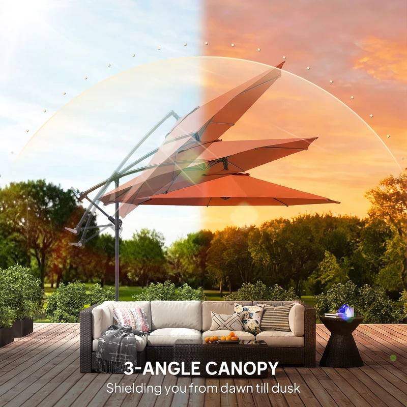 Outsunny 3 m Overhanging Cantilever Parasol, with Cross Base - Orange
