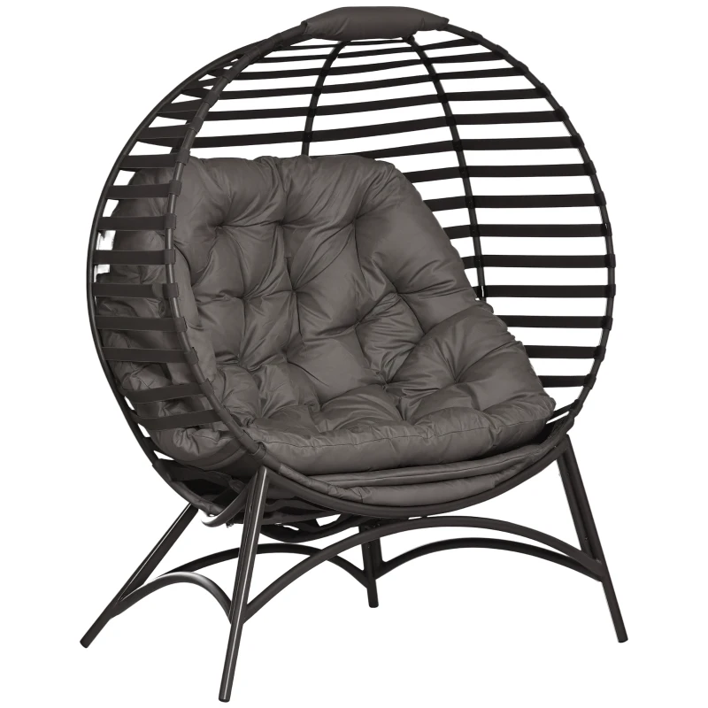 Outsunny Egg Chair with Soft Cushion, Steel Frame and Side Pocket, Garden Patio Basket Chair for Indoor, Outdoor, Brown