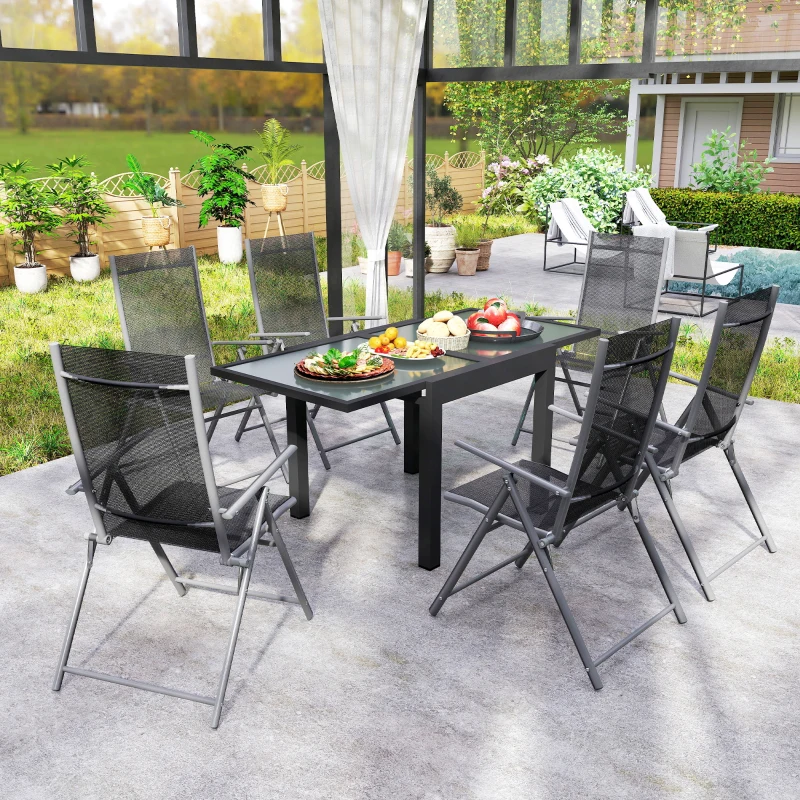 Outsunny Extending Garden Table, Outdoor Dining Table with Aluminium Frame and Tempered Glass Tabletop, 80/160 x 80 x 75 cm, Black and Clear