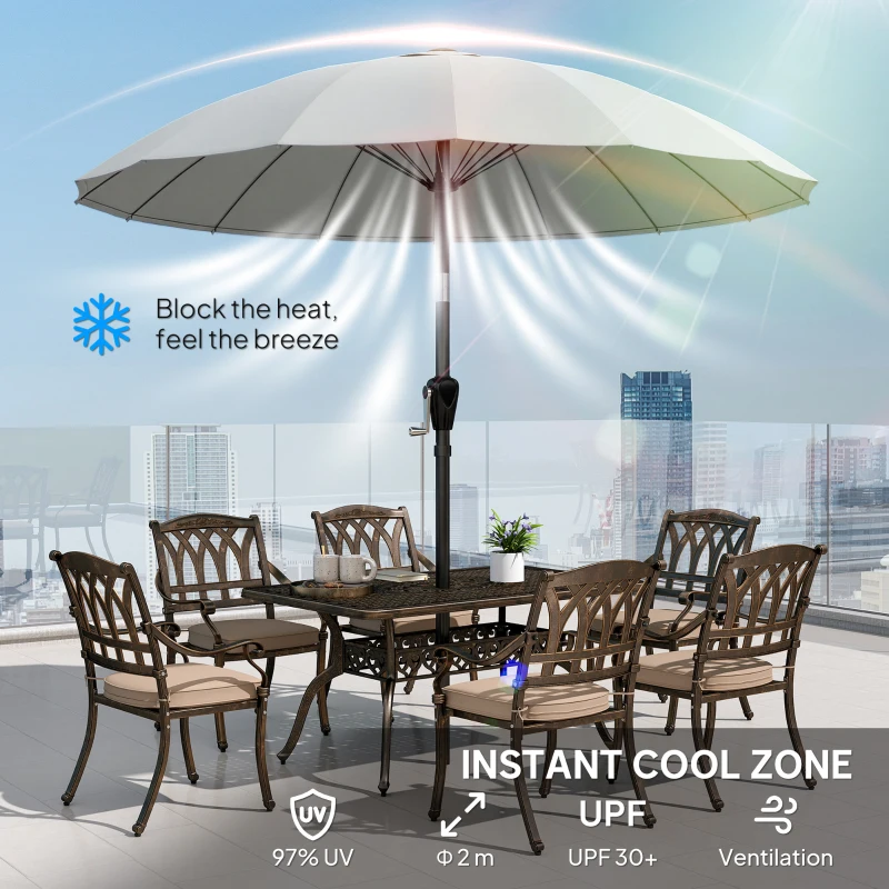 Outsunny 2 m Shanghai Garden Parasol Umbrella with 16 Fibreglass Ribs, Outdoor Parasol Sun Shade with Crank & Tilt, Light Grey