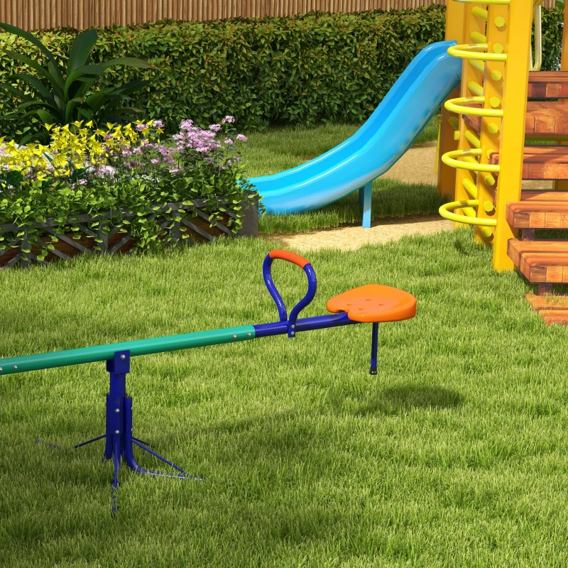 Outsunny Kinderwippe 360° drehbar 2 Sitzer UV-beständig Gartenwippe bis 90kg mit Griff 3-zackig Stützbeinen für Kinder 3-8 Jahre