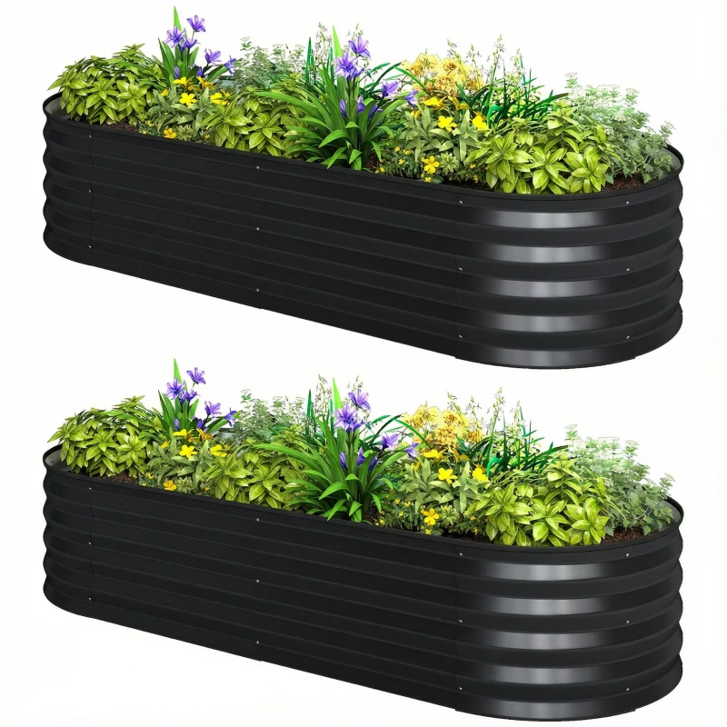 Outsunny Set of Two 150 x 60cm Steel Planters - Dark Grey
