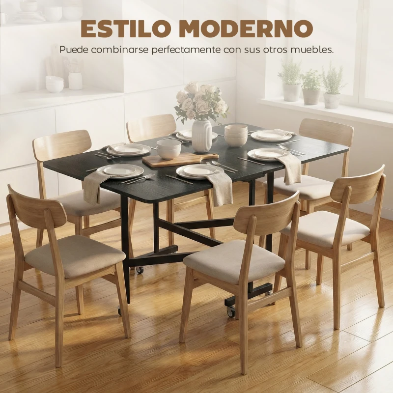 HOMCOM Mesa Plegable con Ruedas para Cocina o Comedor, 120x80x73 cm, Negro