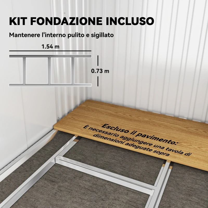 Outsunny Casetta da Giardino con Porte Scorrevoli e Pavimentazione in Acciaio, 195x122x181.5 cm, Grigio Chiaro