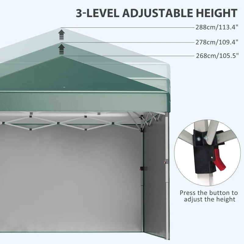 Outsunny 3 x 3 (M) Pop Up Gazebo - UPF 30+, Includes 2 Sidewalls, Leg Weight Bags, and Wheeled Bag, Height Adjustable Party Tent Event Shelter for Garden, Patio, Green