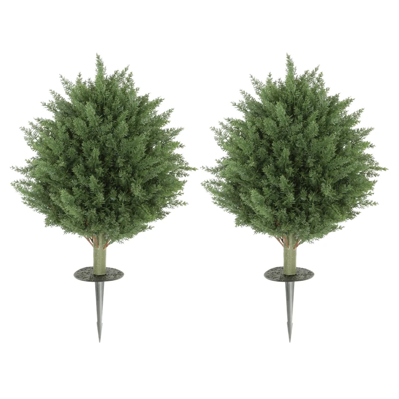 HOMCOM 60 cm Artificial Cypress Tree with Ground Stake, Set of 2 Artificial Plants for Indoor & Outdoor, UV Resistant, Green